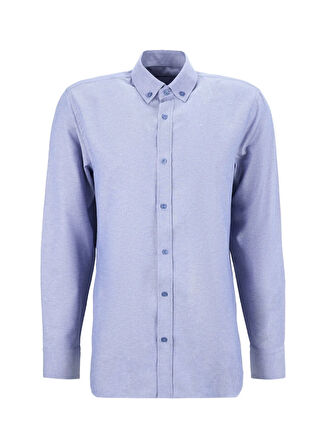 Fabrika Slim Fit Düğmeli Yaka Armürlü Mavi Erkek Gömlek MAYDOS-Y 430