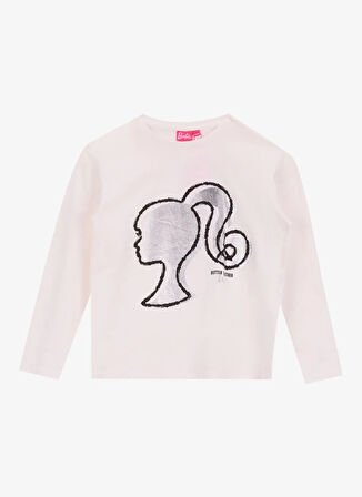 Barbie Varaklı Ekru Kız Çocuk T-Shirt BRB5WG-TST6640