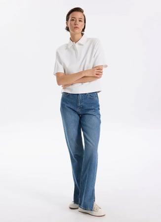 İndigo Kadın %100 Pamuk Straight Denim Pantolon F5WL-PNT0190