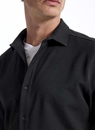 Fabrika Slim Fit Gömlek Yaka Düz Siyah Erkek Gömlek F5WM-GML 2421