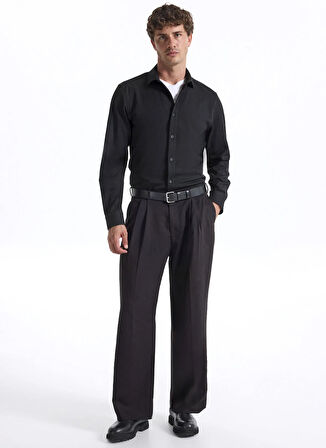 Fabrika Slim Fit Gömlek Yaka Düz Siyah Erkek Gömlek F5WM-GML 2421