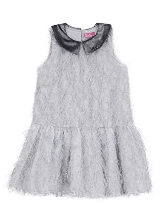 Barbie Pullu Gri Kız Çocuk Abiye Elbise BRB5WG-ELB6666