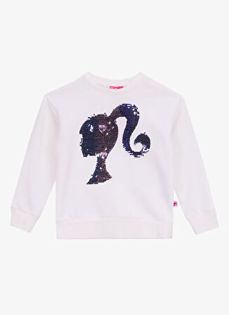 Barbie Baskılı Kız Çocuk Beyaz - Lila Sweatshırt BRB5WG-SWT6624