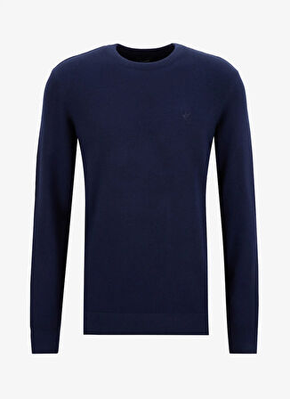 Fabrika Bisiklet Yaka Slim Fit Düz Lacivert Erkek Kazak F5WM-KZK 2883