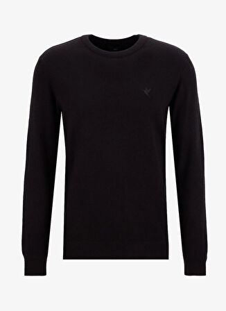 Fabrika Bisiklet Yaka Slim Fit Düz Siyah Erkek Kazak F5WM-KZK 2883