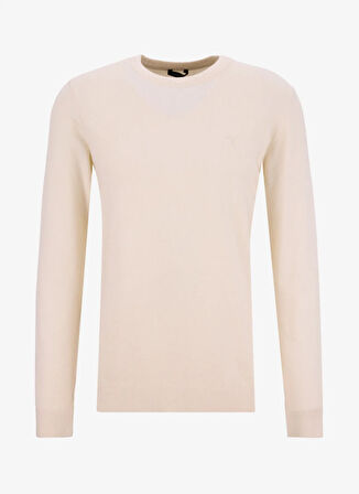 Fabrika Bisiklet Yaka Slim Fit Düz Ekru Erkek Kazak F5WM-KZK 2883