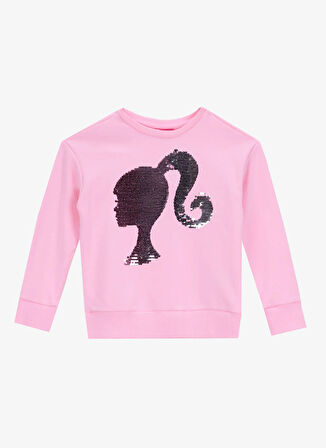 Barbie Baskılı Kız Çocuk Pembe - Gümüş Sweatshırt BRB5WG-SWT6624