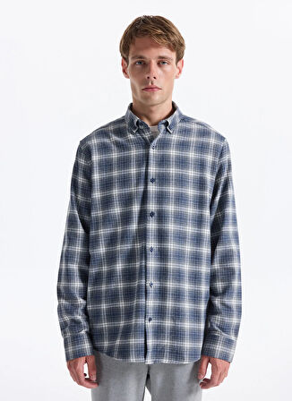 Fabrika Regular Fit Düğmeli Yaka Ekose Lacivert Erkek Gömlek CM RYAND 8.