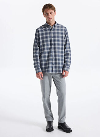 Fabrika Regular Fit Düğmeli Yaka Ekose Lacivert Erkek Gömlek CM RYAND 8.