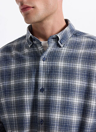 Fabrika Regular Fit Düğmeli Yaka Ekose Lacivert Erkek Gömlek CM RYAND 8.