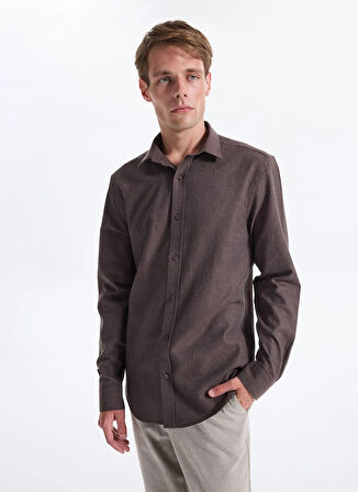 Fabrika Slim Fit Gömlek Yaka Düz Kahve Erkek Gömlek F5WM-GML 2574