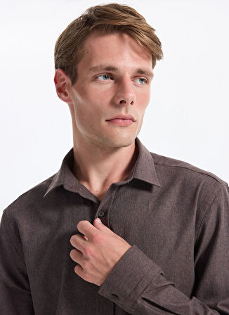 Fabrika Slim Fit Gömlek Yaka Düz Kahve Erkek Gömlek F5WM-GML 2574