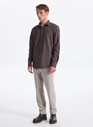 Fabrika Slim Fit Gömlek Yaka Düz Kahve Erkek Gömlek F5WM-GML 2574