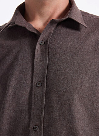 Fabrika Slim Fit Gömlek Yaka Düz Kahve Erkek Gömlek F5WM-GML 2574