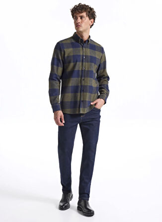 Fabrika Regular Fit Düğmeli Yaka Ekose Haki Erkek Gömlek CM RYAN D 253.