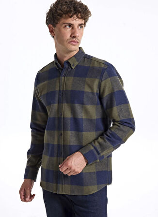 Fabrika Regular Fit Düğmeli Yaka Ekose Haki Erkek Gömlek CM RYAN D 253.