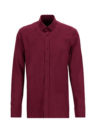 Fabrika Slim Fit Gömlek Yaka Düz Bordo Erkek Gömlek F5WM-GML 2574