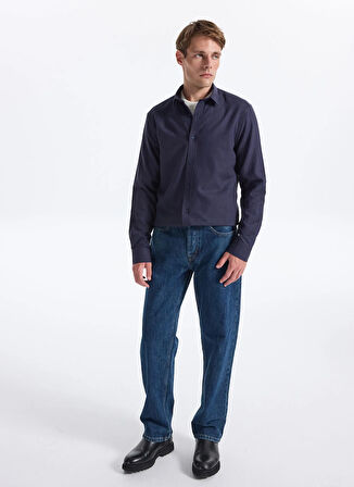 Fabrika Slim Fit Gömlek Yaka Düz Lacivert Melanj Erkek Gömlek F5WM-GML 2574