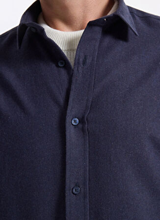 Fabrika Slim Fit Gömlek Yaka Düz Lacivert Melanj Erkek Gömlek F5WM-GML 2574