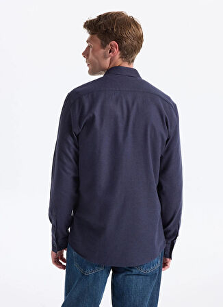 Fabrika Slim Fit Gömlek Yaka Düz Lacivert Melanj Erkek Gömlek F5WM-GML 2574