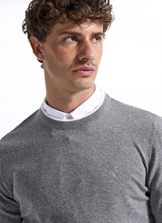 Fabrika Bisiklet Yaka Slim Fit Düz Gri Erkek Kazak F5WM-KZK 2318