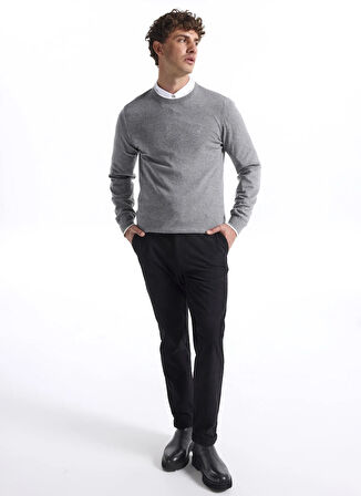 Fabrika Bisiklet Yaka Slim Fit Düz Gri Erkek Kazak F5WM-KZK 2318