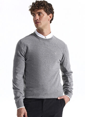 Fabrika Bisiklet Yaka Slim Fit Düz Gri Erkek Kazak F5WM-KZK 2318