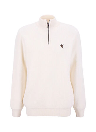 Fabrika Bato Yaka Slim Fit Düz Ekru Erkek Kazak F5WM-KZK 2316