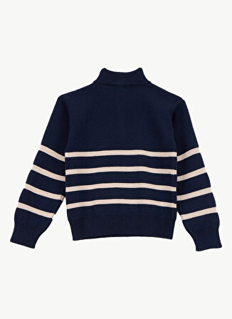 Jeep Fermuarlı Yaka Relaxed Çizgili Bej - Lacivert Erkek Çocuk Kazak J5WB-KZK7799