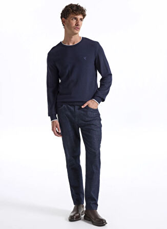 Fabrika Bisiklet Yaka Slim Fit Düz Lacivert Erkek Kazak F5WM-KZK 2318