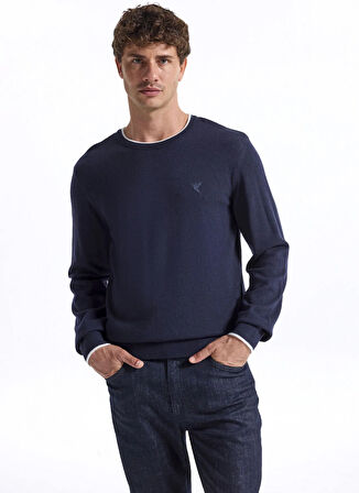 Fabrika Bisiklet Yaka Slim Fit Düz Lacivert Erkek Kazak F5WM-KZK 2318