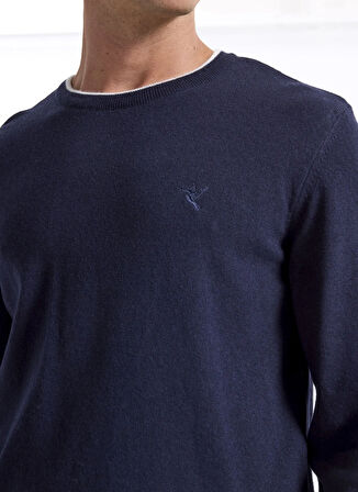 Fabrika Bisiklet Yaka Slim Fit Düz Lacivert Erkek Kazak F5WM-KZK 2318