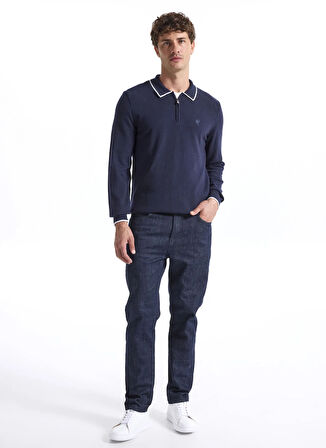 Fabrika Polo Yaka Slim Fit Düz Lacivert Erkek Kazak F5WM-KZK 2319