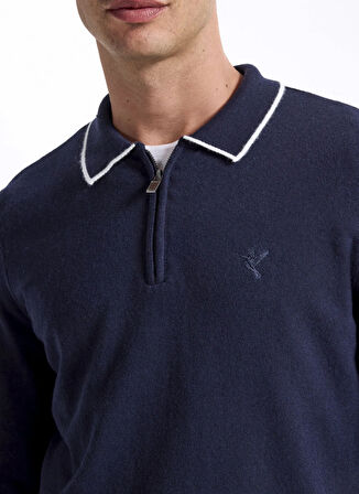 Fabrika Polo Yaka Slim Fit Düz Lacivert Erkek Kazak F5WM-KZK 2319