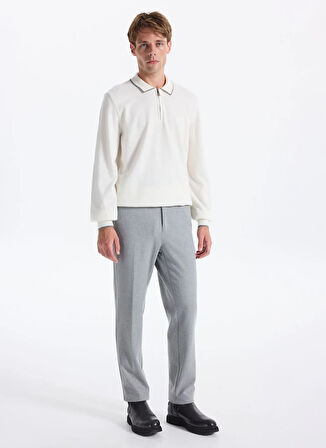 Fabrika Polo Yaka Slim Fit Düz Ekru Erkek Kazak F5WM-KZK 2319