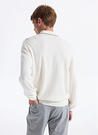 Fabrika Polo Yaka Slim Fit Düz Ekru Erkek Kazak F5WM-KZK 2319