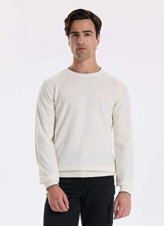 Fabrika Bisiklet Yaka Slim Fit Düz Ekru Erkek Kazak F5WM-KZK 2318