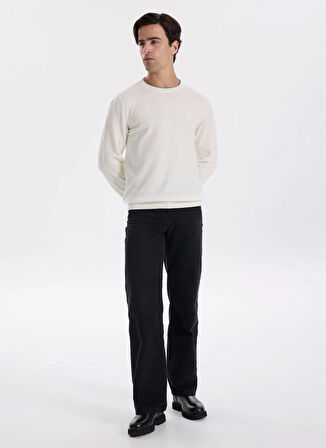 Fabrika Bisiklet Yaka Slim Fit Düz Ekru Erkek Kazak F5WM-KZK 2318