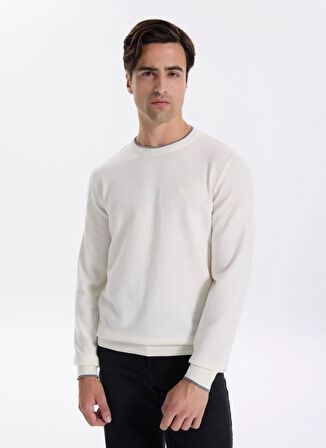 Fabrika Bisiklet Yaka Slim Fit Düz Ekru Erkek Kazak F5WM-KZK 2318