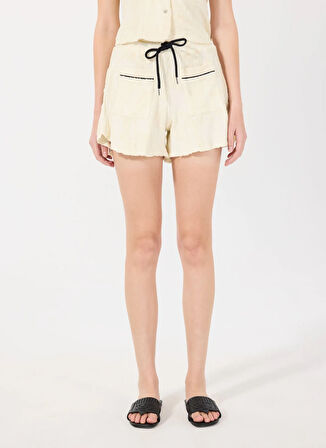 Mr. Mood Yüksek Bel Standart Ekru - Mavi Kadın Şort MRS CANDY SHORT