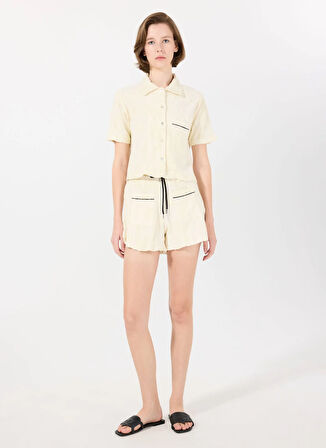 Mr. Mood Yüksek Bel Standart Ekru - Mavi Kadın Şort MRS CANDY SHORT