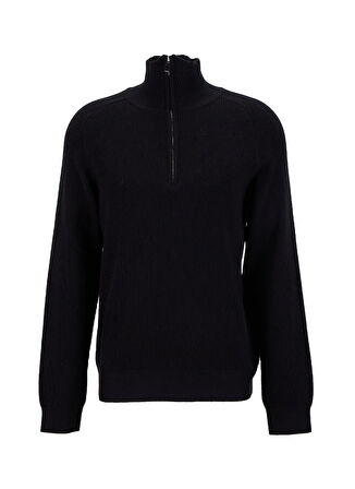 Fabrika Bato Yaka Slim Fit Düz Siyah Erkek Kazak F5WM-KZK 2313