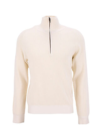 Fabrika Bato Yaka Slim Fit Düz Ekru Erkek Kazak F5WM-KZK 2313