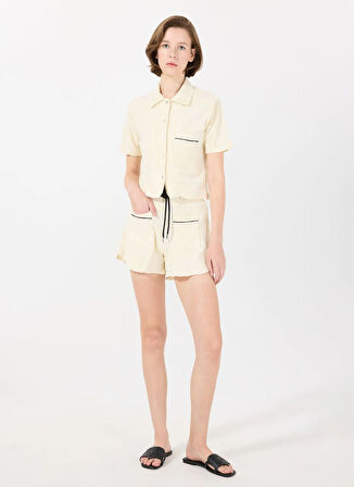 Mr. Mood Standart Gömlek Yaka Ekru - Mavi Kadın Gömlek MRS CANDY SHIRT