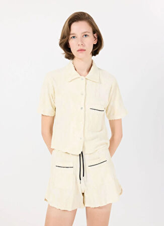 Mr. Mood Standart Gömlek Yaka Ekru - Mavi Kadın Gömlek MRS CANDY SHIRT