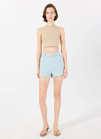 Mr. Mood Yüksek Bel Standart Mavi - Yeşil Kadın Şort MRS CLARA SHORT