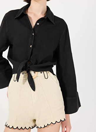 Mr. Mood Standart Gömlek Yaka Siyah Kadın Gömlek MRS MIKA SHIRT