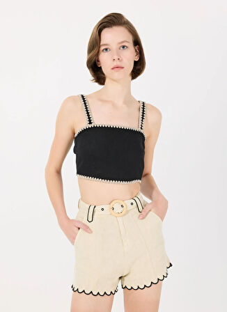 Mr. Mood Yüksek Bel Standart Siyah - Ekru Kadın Şort MRS CLARA SHORT