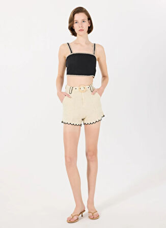 Mr. Mood Yüksek Bel Standart Siyah - Ekru Kadın Şort MRS CLARA SHORT