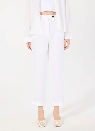 Mr. Mood Yüksek Bel Standart Beyaz Kadın Pantolon MRS PARIS